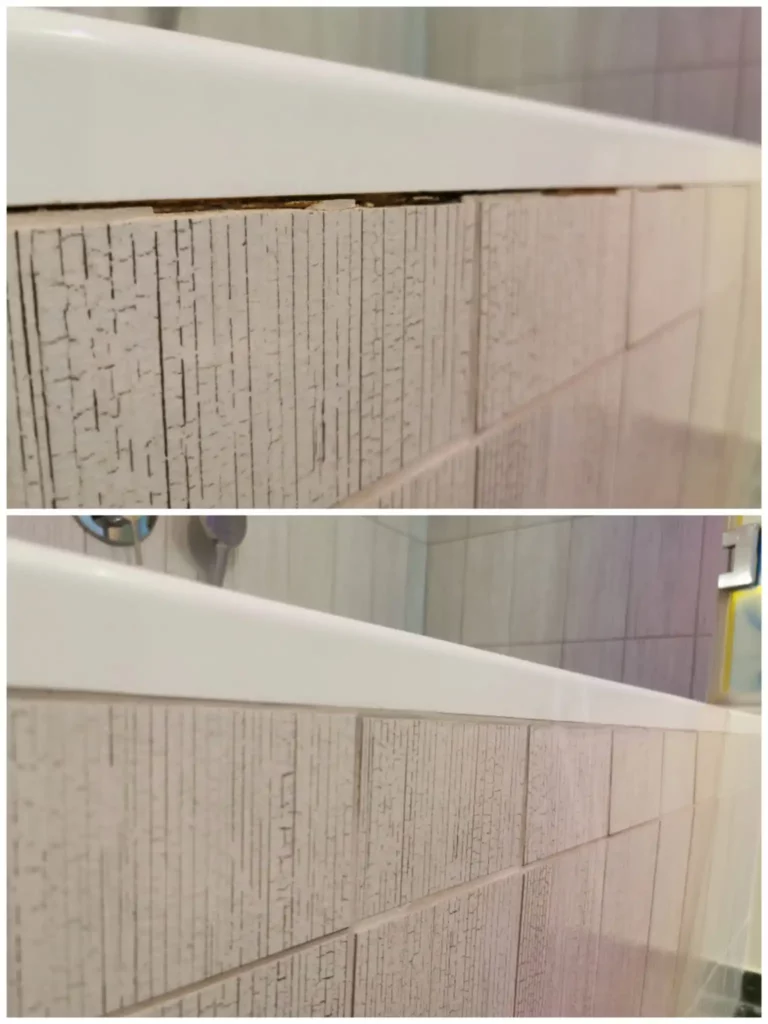 Remplacement d'un joint de salle de bain non étanche.