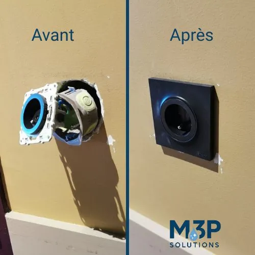 Réparation d'une prise cassée dans un hôtel de Clermont-Ferrand.